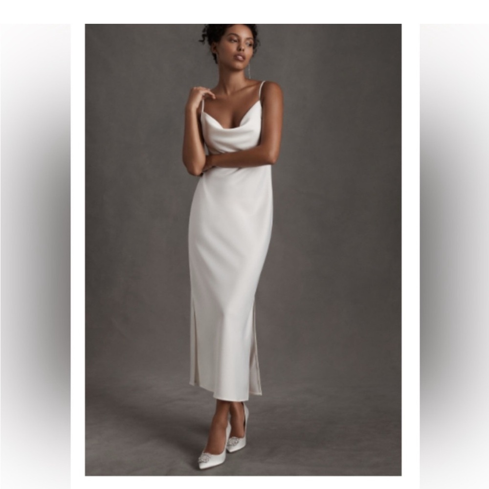Anthropologie Ivory Satin Slip Midi Dress